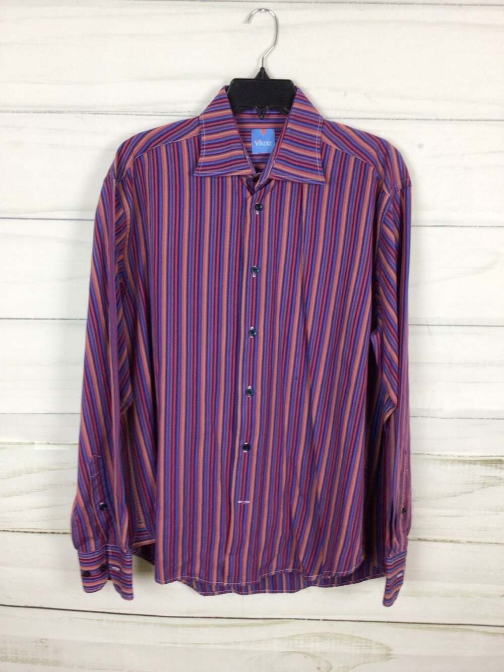 Vluxe Men's Multicolor Striped Long Sleeve Button-Down Dress Shirt